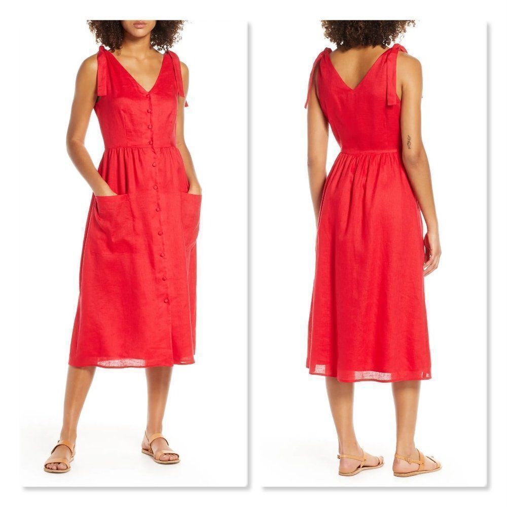 NEW Charles Henry Linen Button Front Midi Dress Size Extra Small